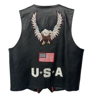 Interstate Leather Men's Eagle American Flag USA Vest Moto Jacket Black Size L
